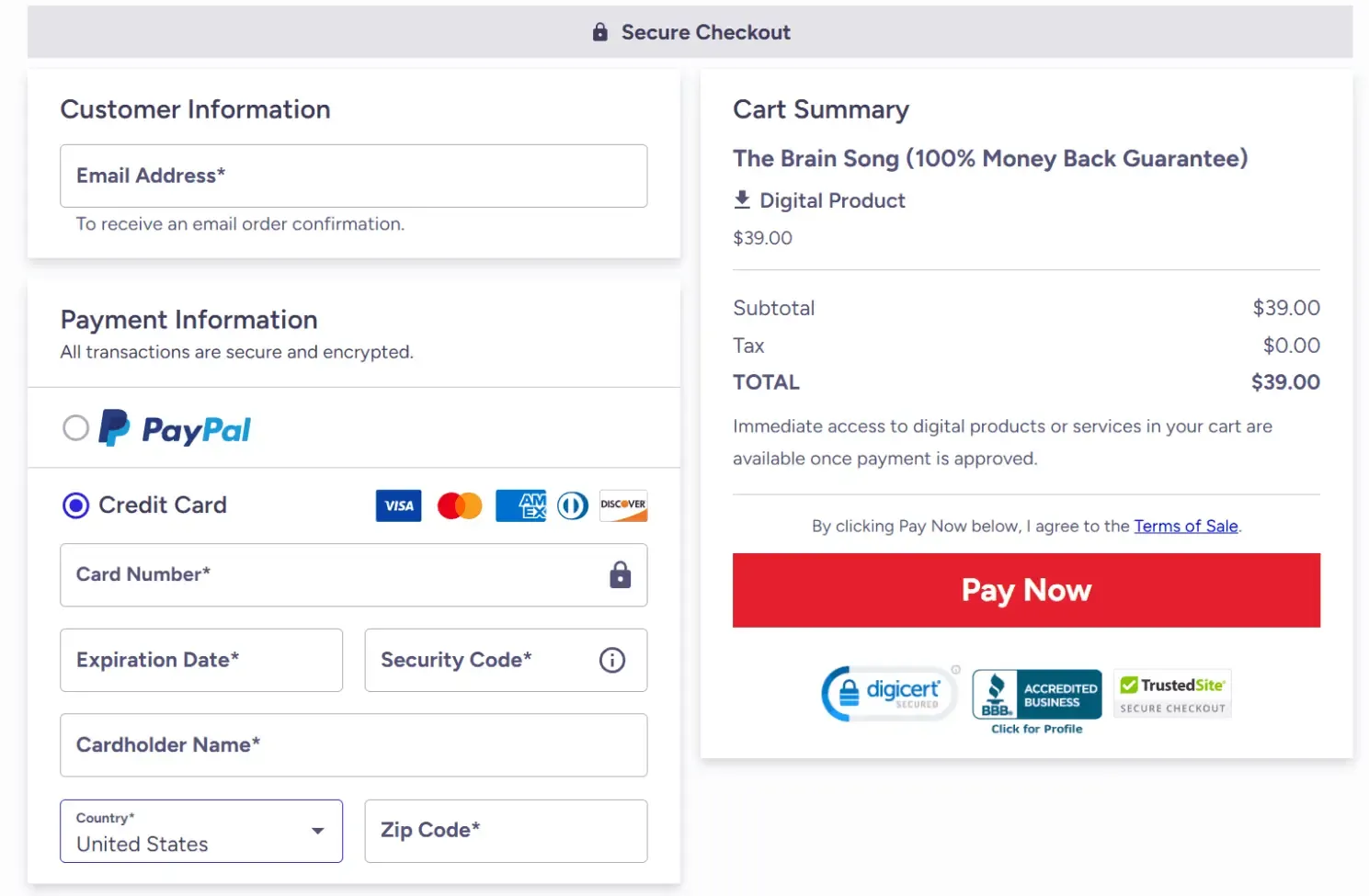 The Brain Song Checkout Page